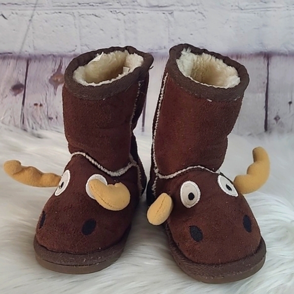 Lazy One Brown Moose Deer Buck Winter Shearling Sherpa Kids Boots Size XS 6-7 - Picture 9 of 13